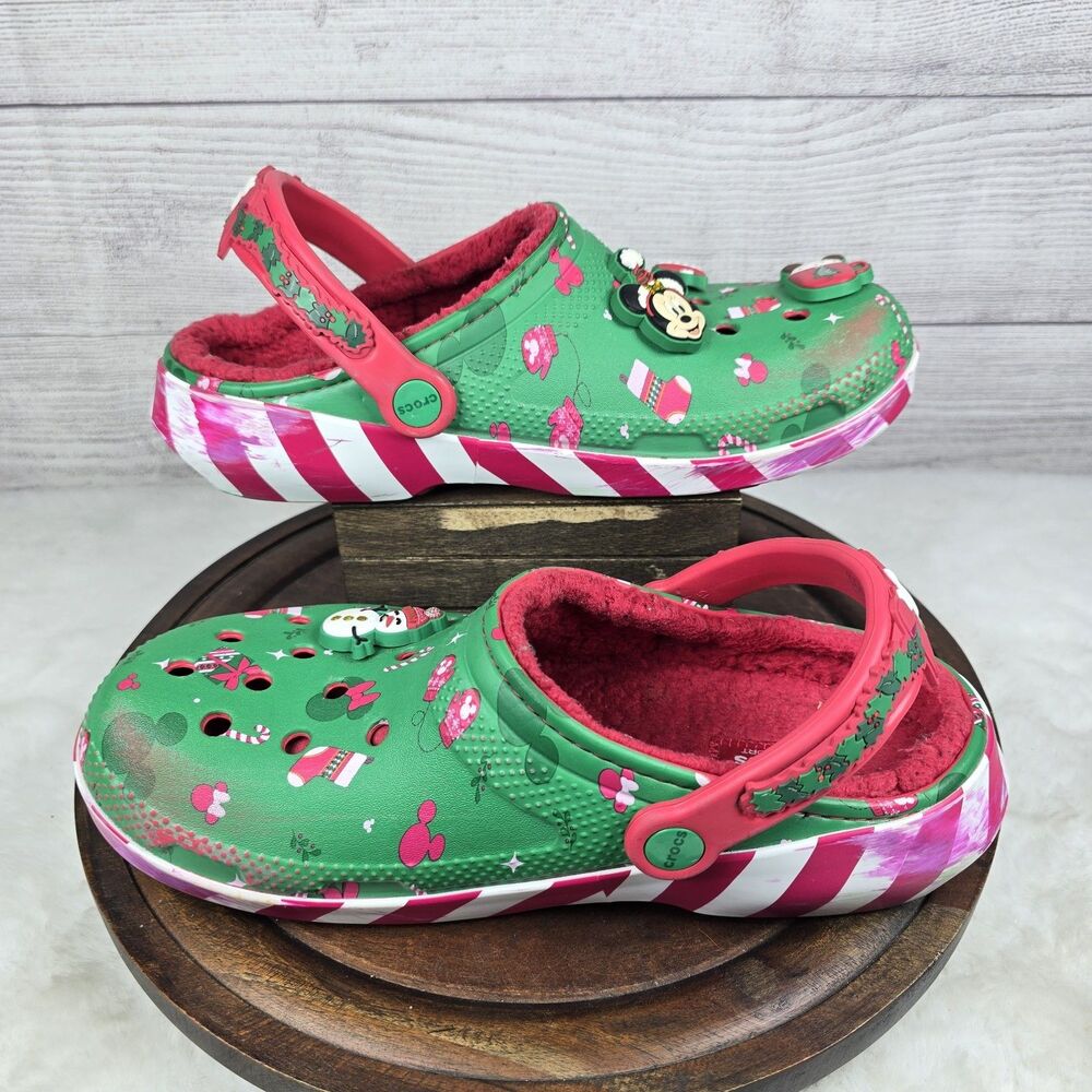 Crocs x Disney Christmas Holiday Lined Classic Clogs Green Red Womens 9 Mens 7 - Picture 11 of 15